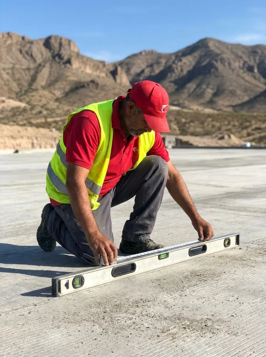 Verificación de nivel sobre una superficie de concreto